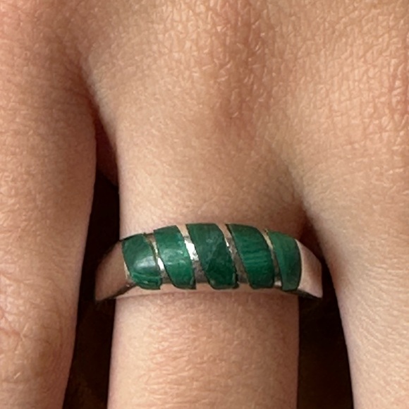 925 sterling silver enamel Green Inlay Silver Band Ring